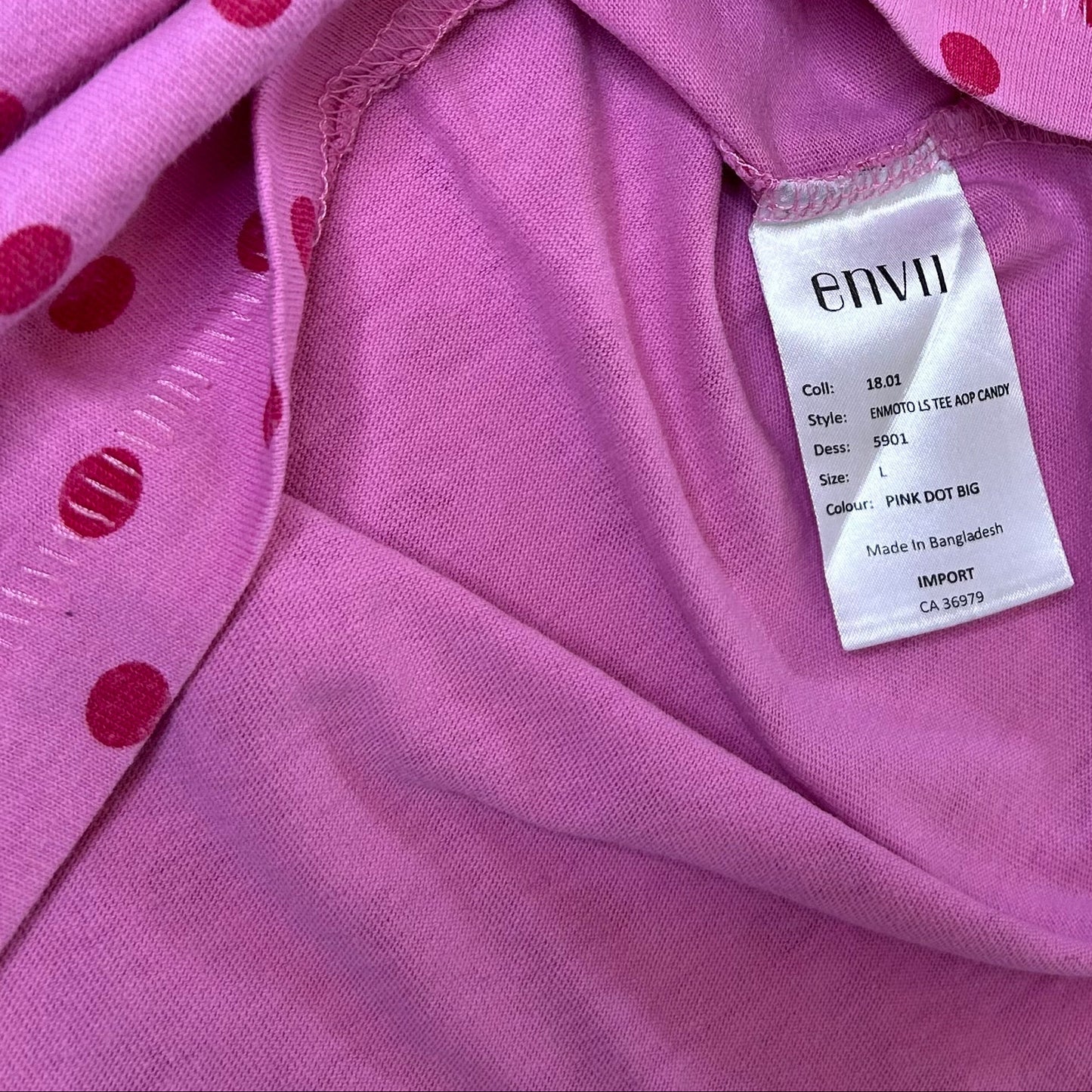Secondhand pink cotton Envii Longsleeve with red polka dots 
