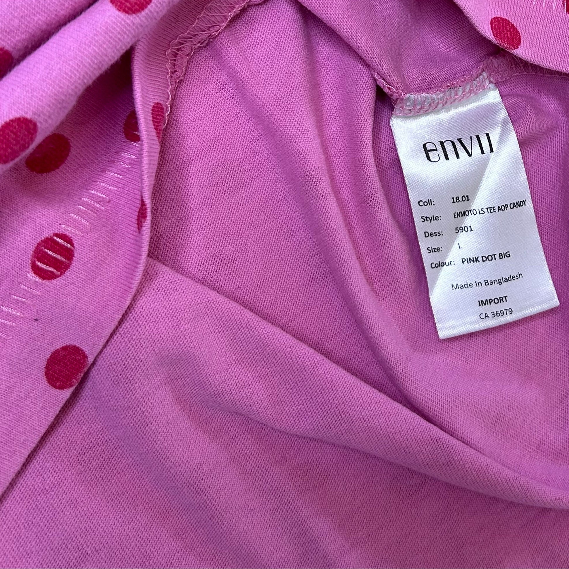 Secondhand pink cotton Envii Longsleeve with red polka dots 