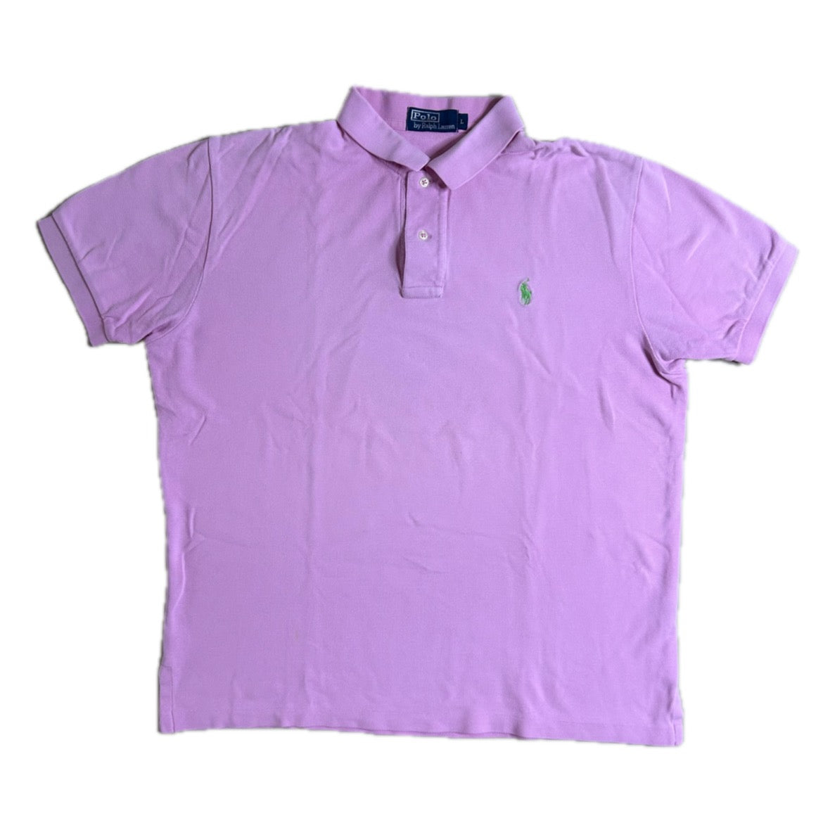 Secondhand light pink cotton Ralph Lauren Polo Shirt with Short Sleeves and green Logo