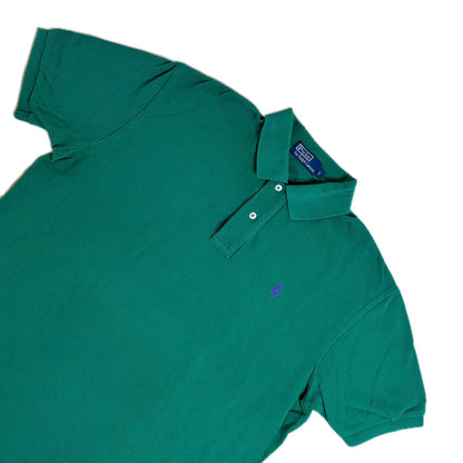Secondhand green cotton Ralph Lauren Polo Shirt with Short Sleeves and purple Logo