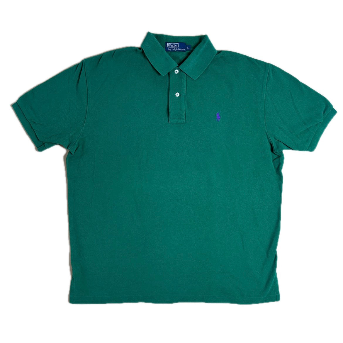 Secondhand green cotton Ralph Lauren Polo Shirt with Short Sleeves and purple Logo
