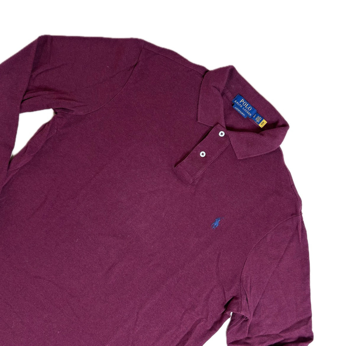 Secondhand burgundy cotton Ralph Lauren Longsleeve Polo Shirt with blue Logo