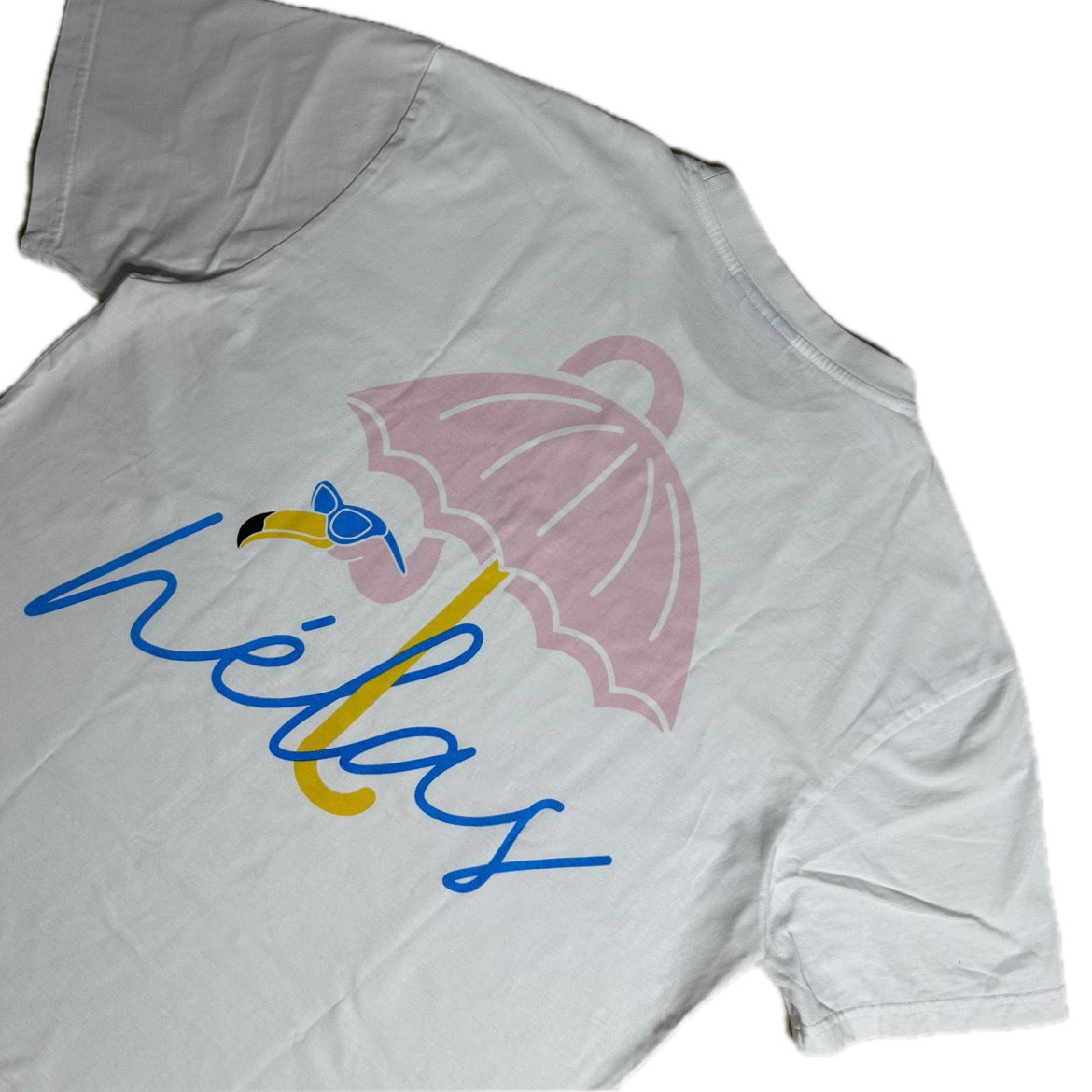 Secondhand white cotton Hélas T-Shirt with colorful print 