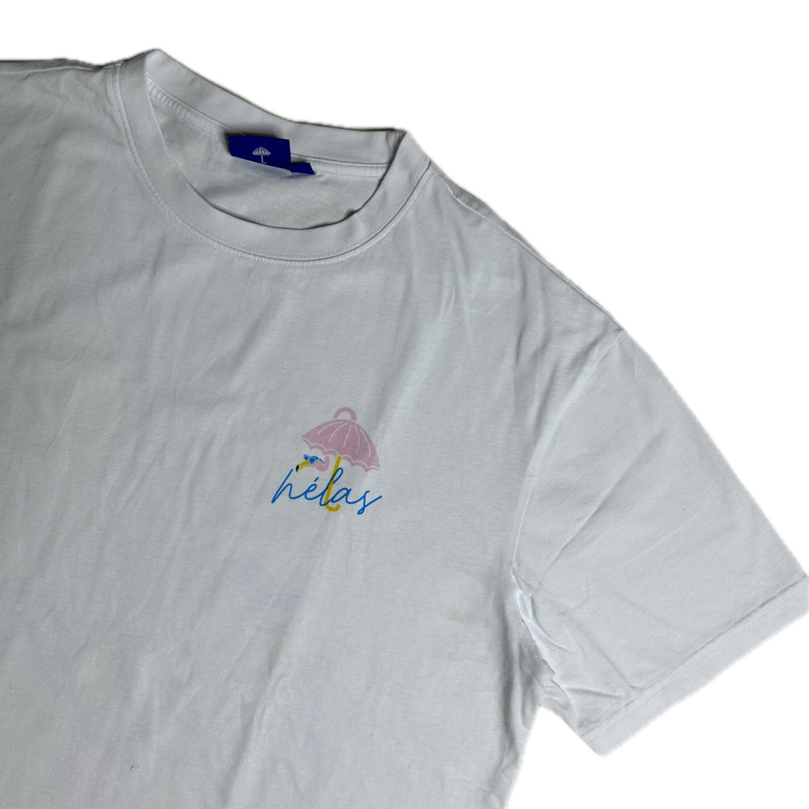 Secondhand white cotton Hélas T-Shirt with colorful print 