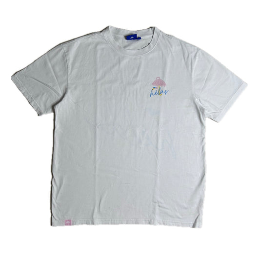 Secondhand white cotton Hélas T-Shirt with colorful print 
