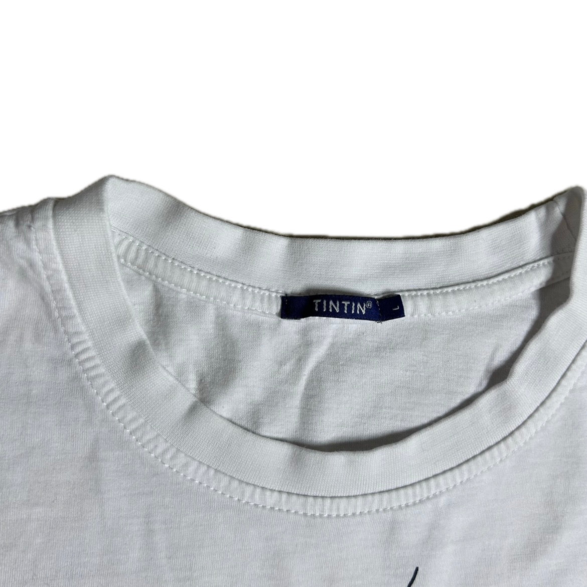 Vintage white cotton Tintin T-Shirt with colorful print 