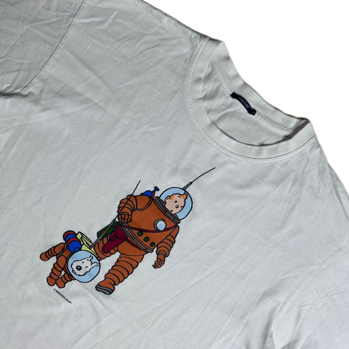 Vintage white cotton Tintin T-Shirt with colorful print 