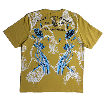 Secondhand yellow cotton Ed Hardy T-Shirt with print and rhinestones