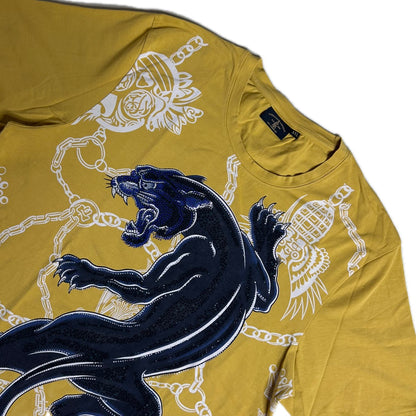 Secondhand yellow cotton Ed Hardy T-Shirt with print and rhinestones