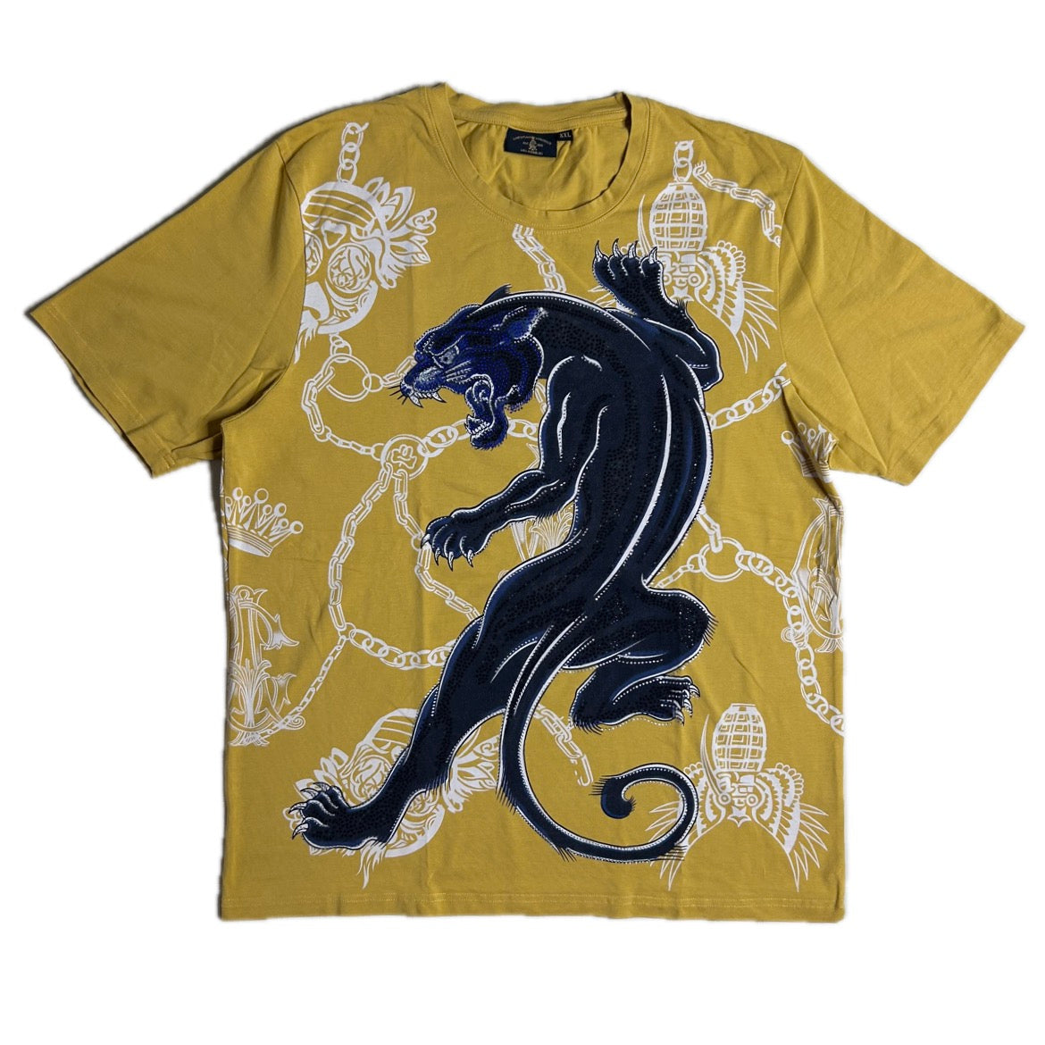 Secondhand yellow cotton Ed Hardy T-Shirt with print and rhinestones