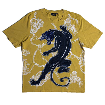 Secondhand yellow cotton Ed Hardy T-Shirt with print and rhinestones