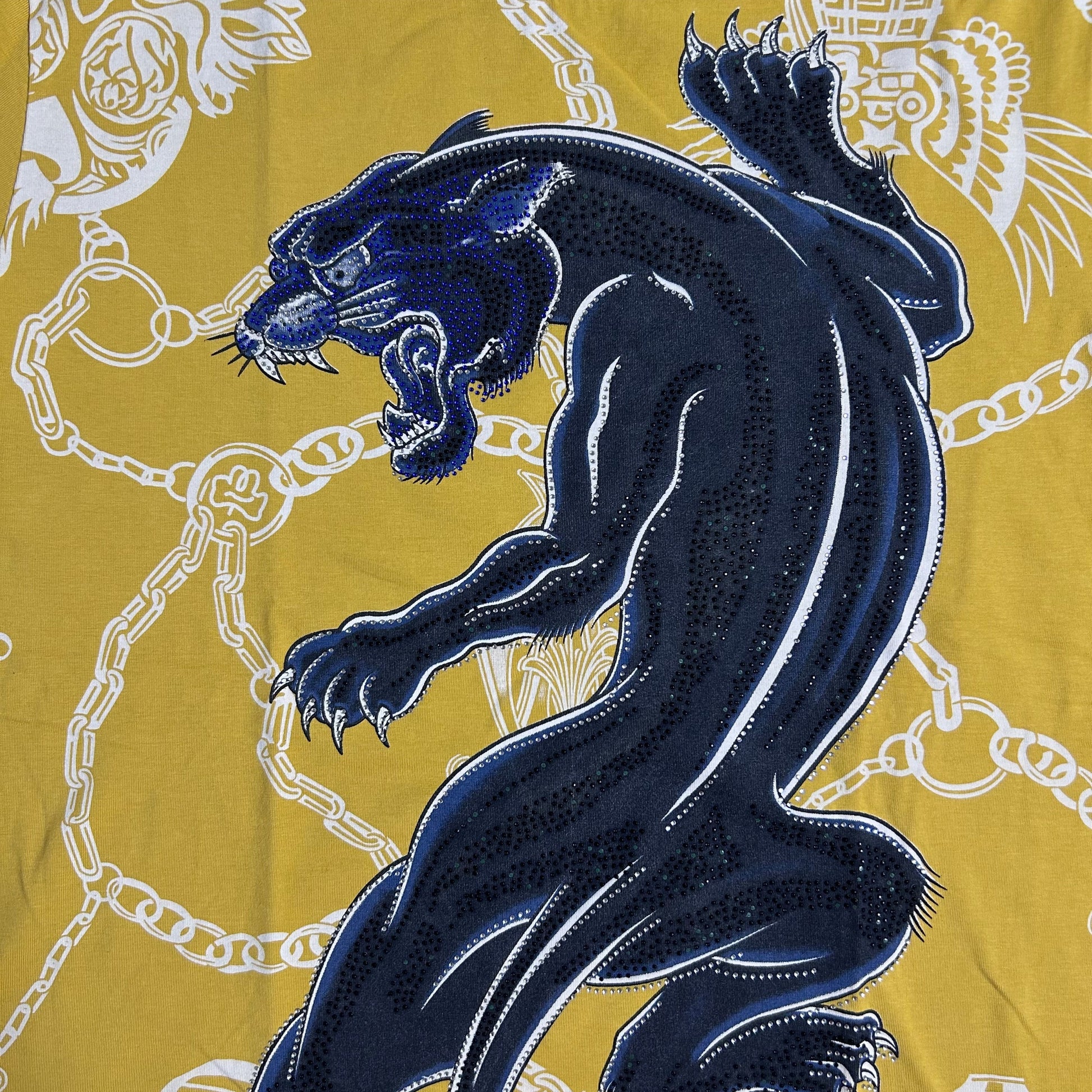 Secondhand yellow cotton Ed Hardy T-Shirt with print and rhinestones