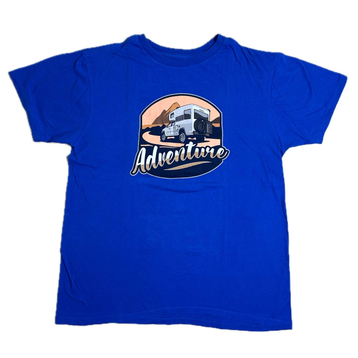 Secondhand blue cotton T-Shirt with colorful print 