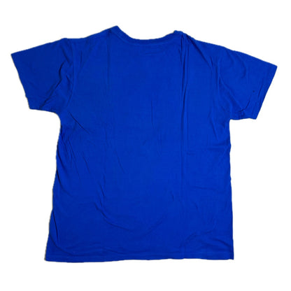 Secondhand blue cotton T-Shirt with colorful print 