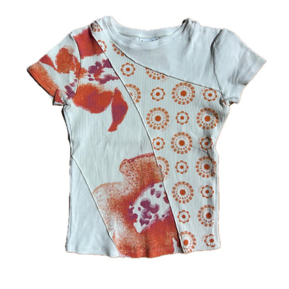 Secondhand white and orange cotton patchwork Desigual T-Shirt 
