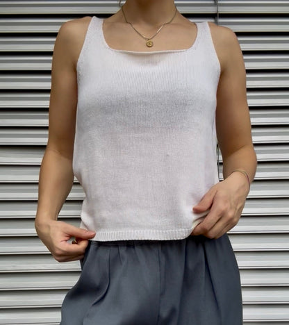 Model wears Secondhand white crochet cotton Under Row Top 