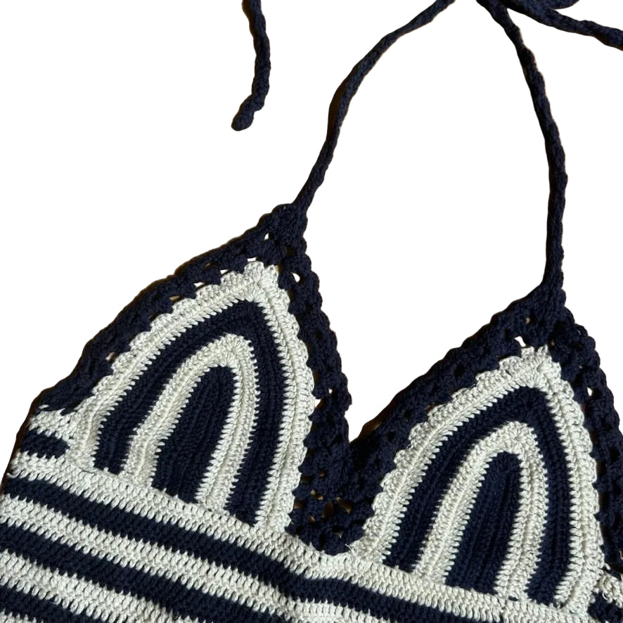 blue and white striped crochet Pepe Jeans Top