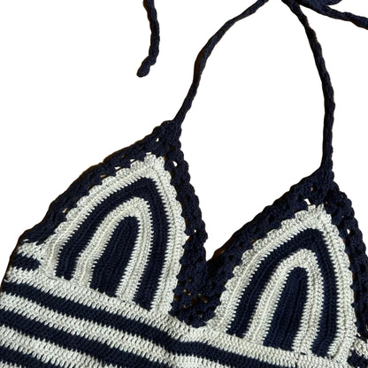 blue and white striped crochet Pepe Jeans Top