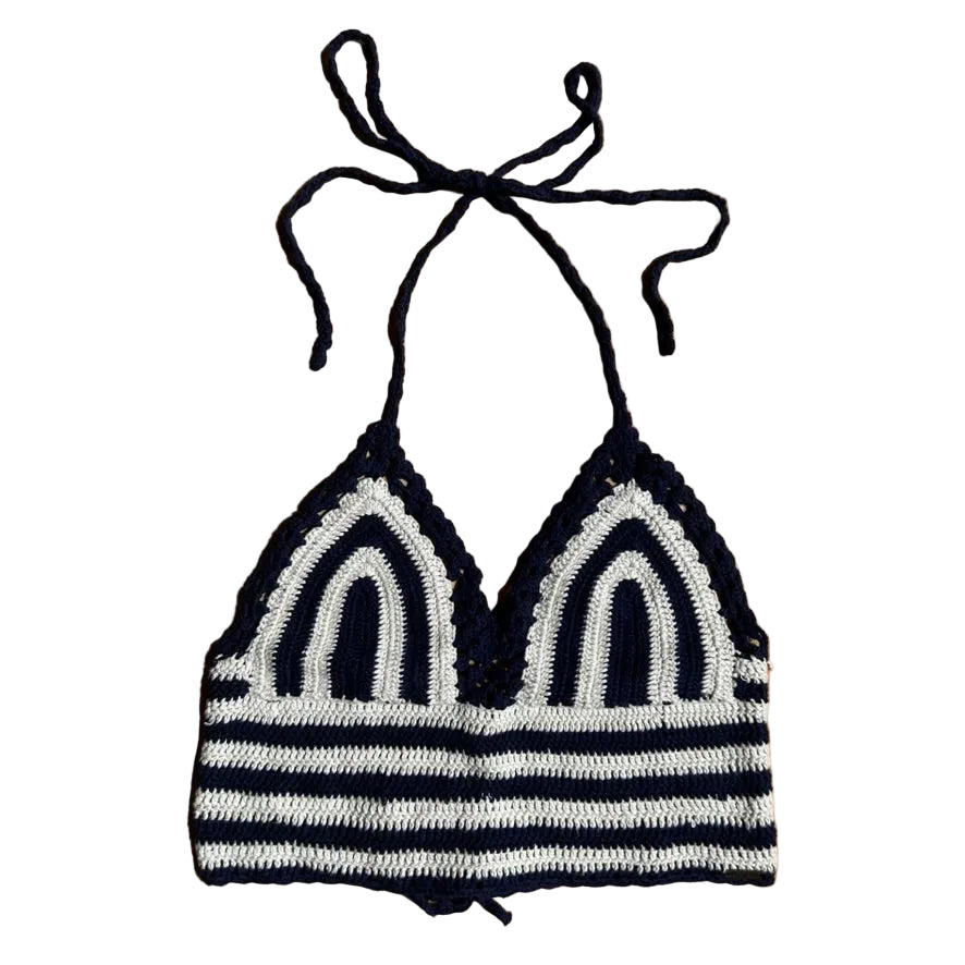 blue and white striped crochet Pepe Jeans Top