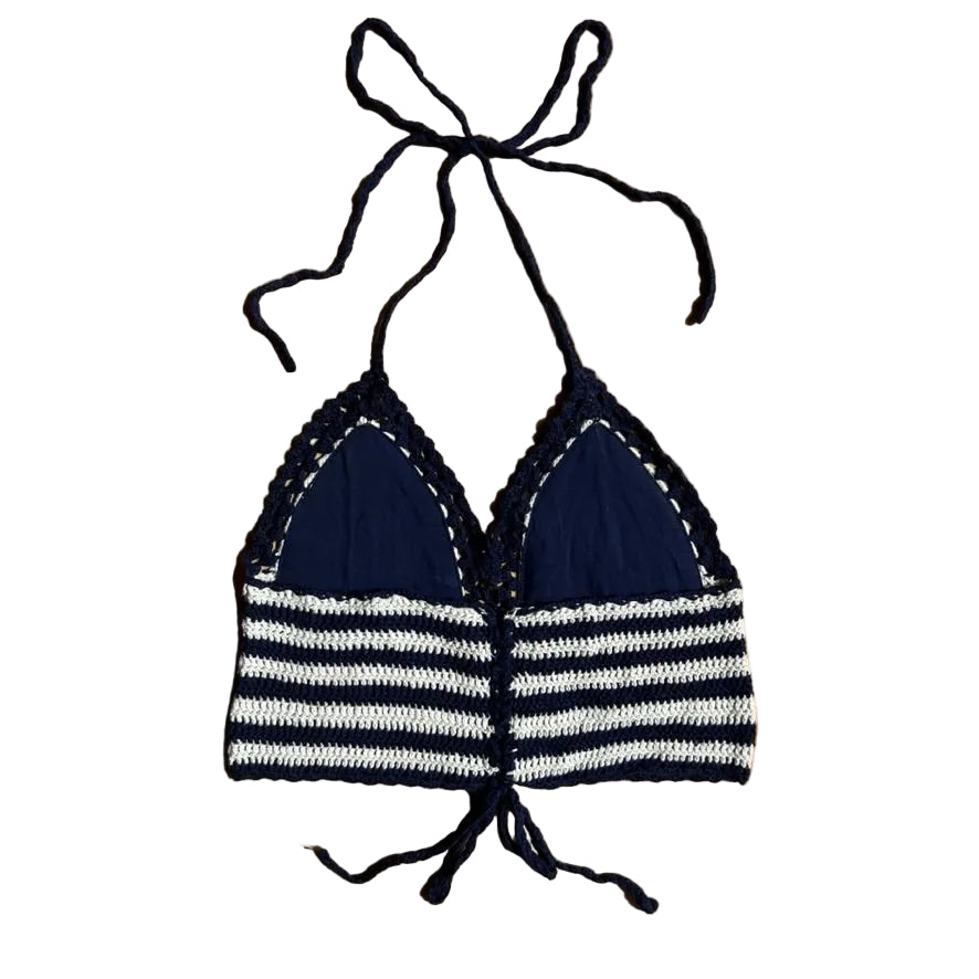 blue and white striped crochet Pepe Jeans Top