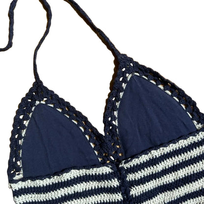 blue and white striped crochet Pepe Jeans Top