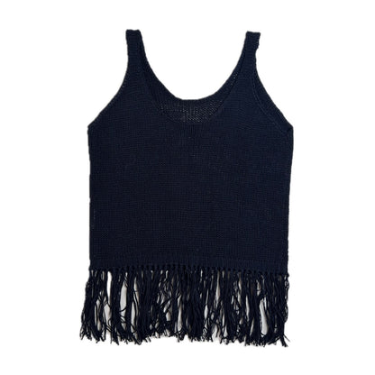 Vintage black Y2K crochet Top with Fringes