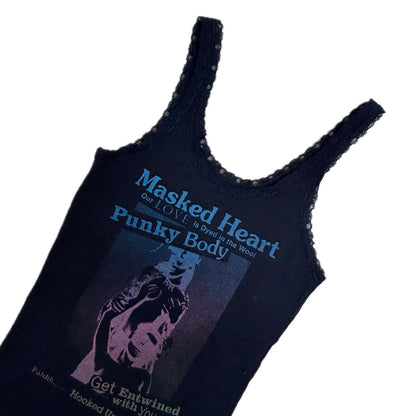 Vintage black cotton Y2K Moussy Top with lace and colorful print 