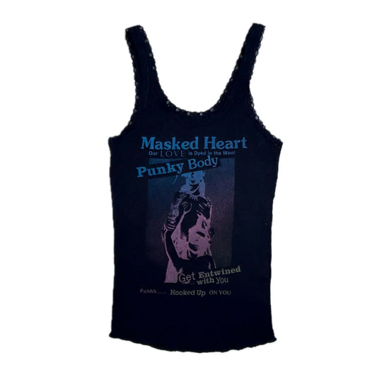 Vintage black cotton Y2K Moussy Top with lace and colorful print 