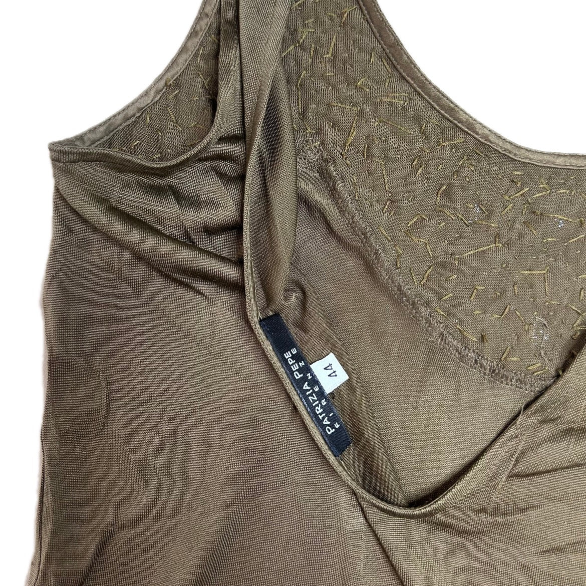 Vintage silk khaki green beaded Y2K Patrizia Pepe Top 
