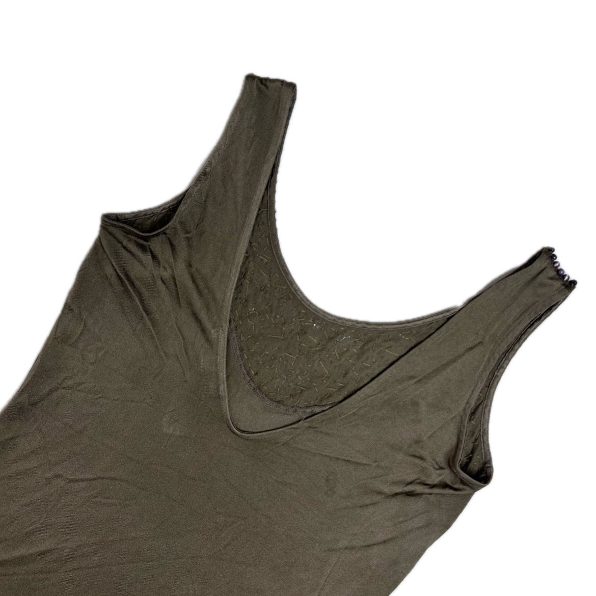 Vintage silk khaki green beaded Y2K Patrizia Pepe Top 