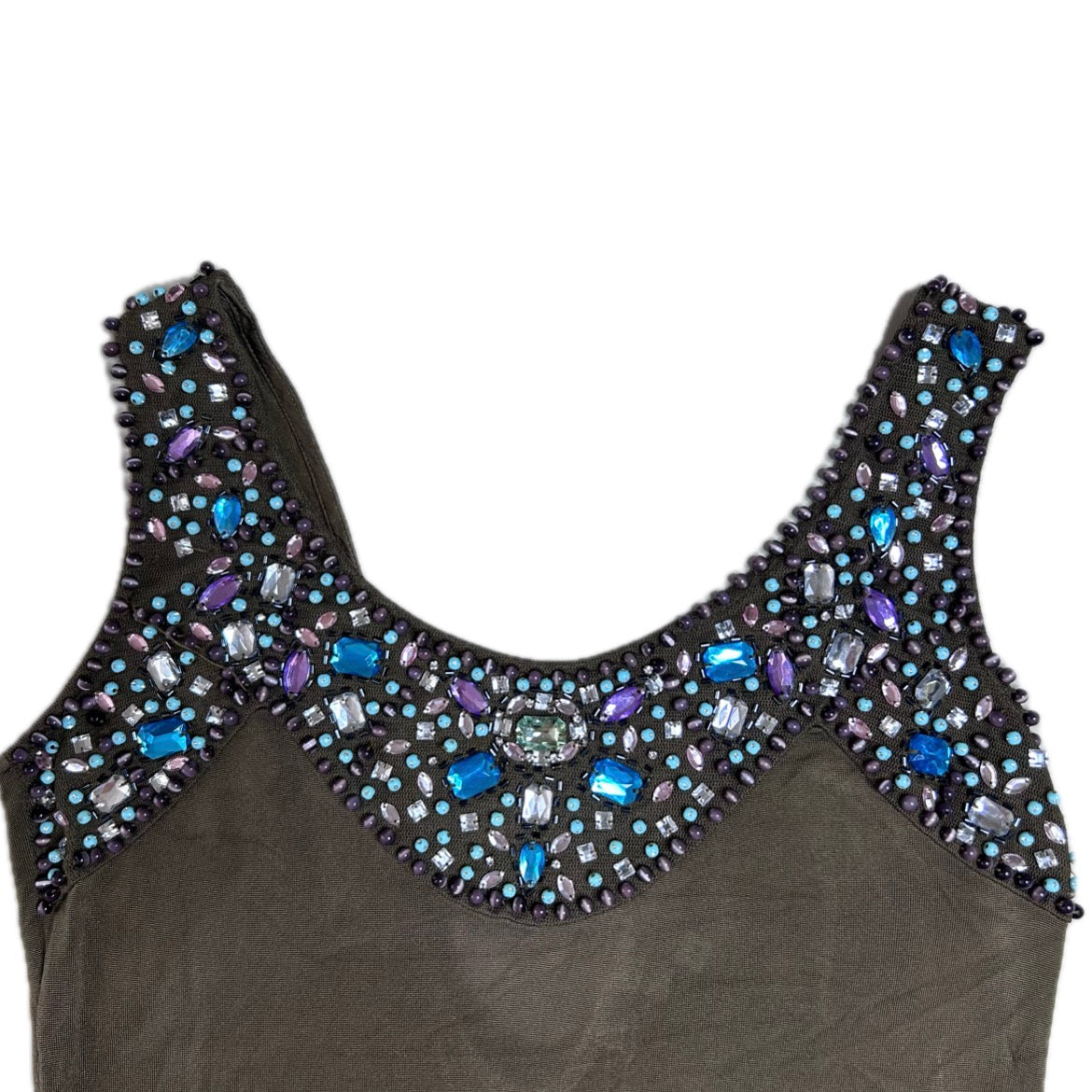 Vintage silk khaki green beaded Y2K Patrizia Pepe Top 