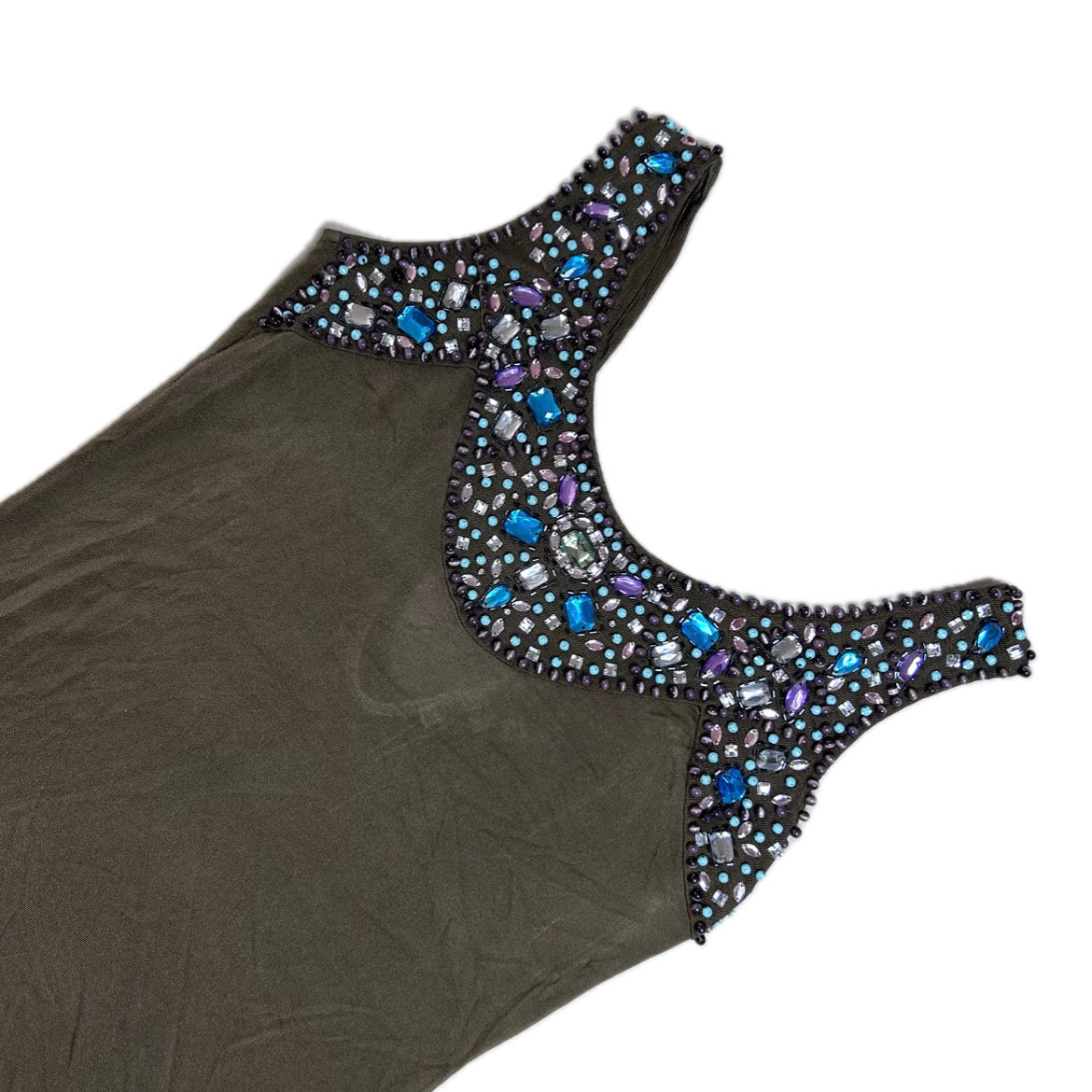 Vintage silk khaki green beaded Y2K Patrizia Pepe Top 