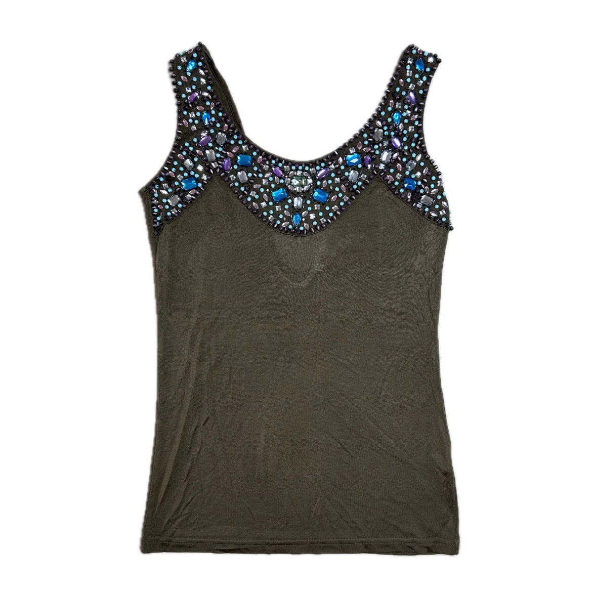 Vintage silk khaki green beaded Y2K Patrizia Pepe Top 