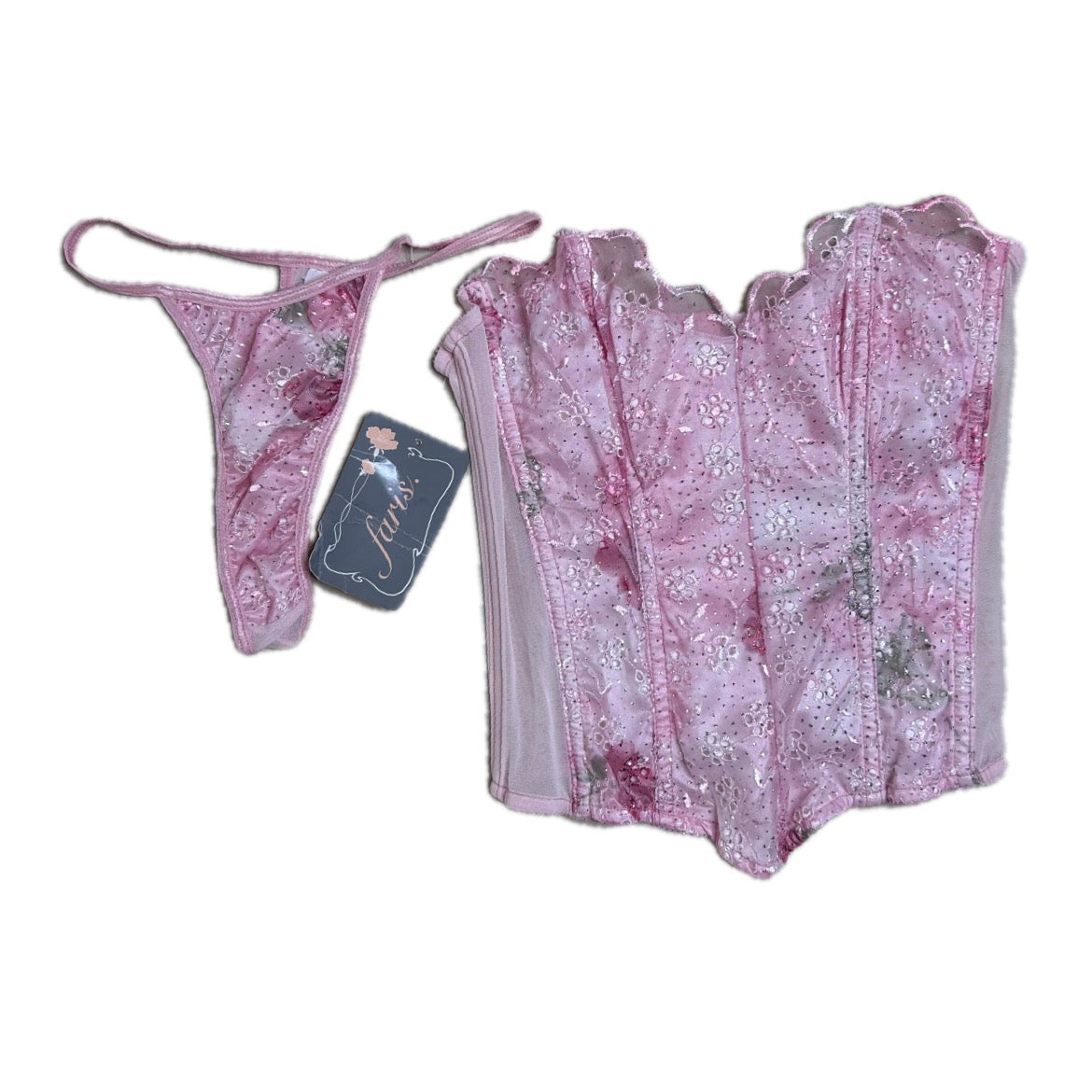 Vintage pink glitter Y2K Faris Corset Top and String
