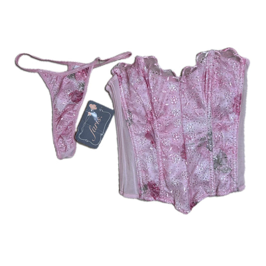 Vintage pink glitter Y2K Faris Corset Top and String