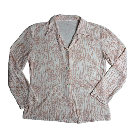 Vintage beige Y2K Mesh Blouse with Velvet Floral Print 