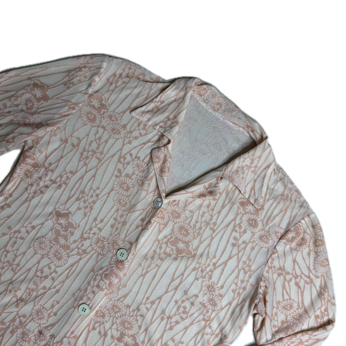 Vintage beige Y2K Mesh Blouse with Velvet Floral Print 