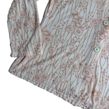Vintage beige Y2K Mesh Blouse with Velvet Floral Print 