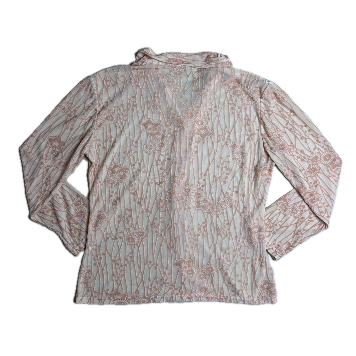 Vintage beige Y2K Mesh Blouse with Velvet Floral Print 