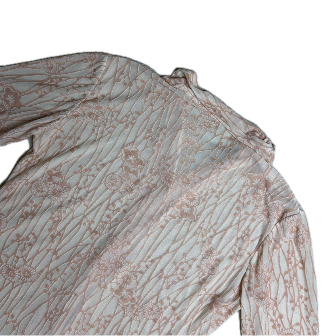 Vintage beige Y2K Mesh Blouse with Velvet Floral Print 