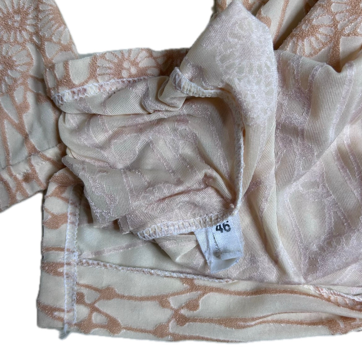 Vintage beige Y2K Mesh Blouse with Velvet Floral Print 