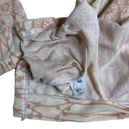 Vintage beige Y2K Mesh Blouse with Velvet Floral Print 