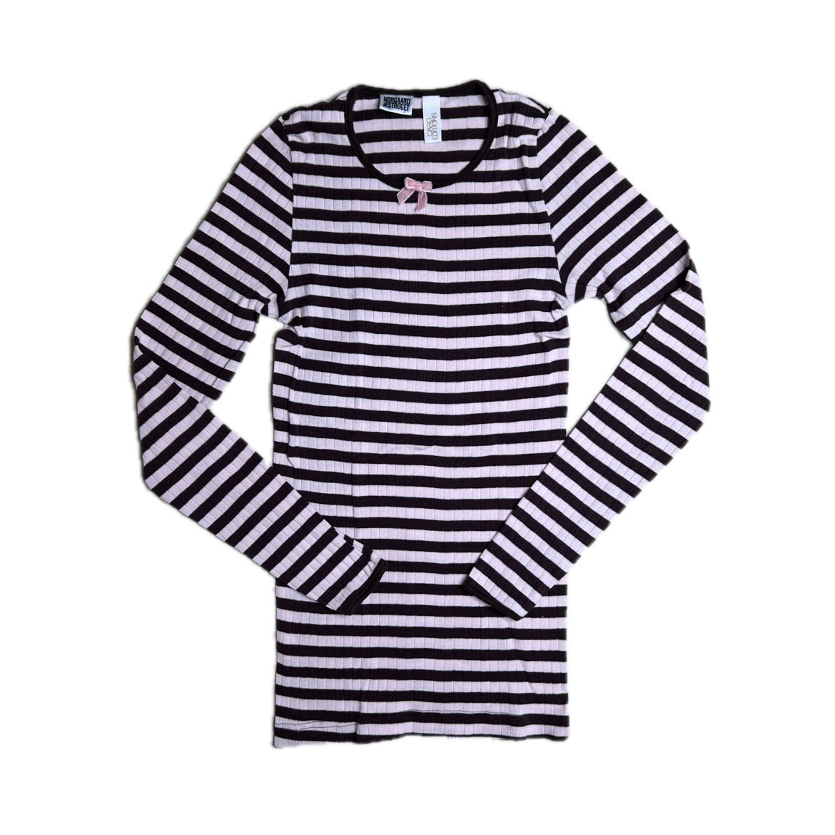 Secondhand light pink and brown striped cotton Mads Norgaard x Caro Editions Lomgsleeve with bow