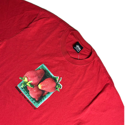 Secondhand red cotton Stüssy T-Shirt with Strawberry Print 