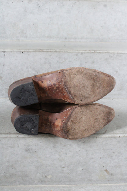 Secondhand brown leather Sendra Cowboy Boots with stiching 